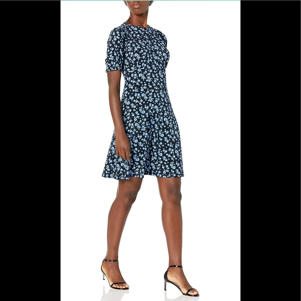 Lark & Ro Blue Floral Mini Dress + puff sleeve